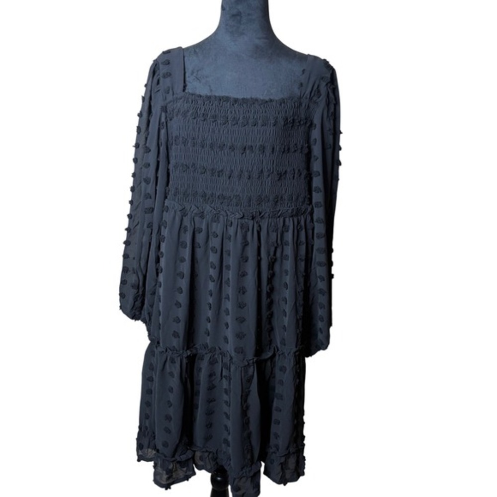 White‎ Birch Women's Plus Sz 3X Black Pom Pom Dress Square Neck Long Sleeve
